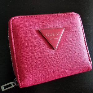 GUESS WALLET PINK FAUX LEATHER ZIP AROUND